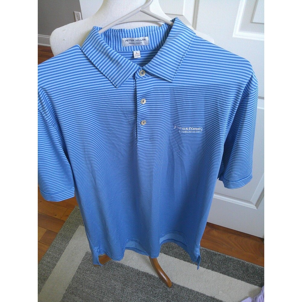 Peter Millar  Performance Summer Comfort  Golf Polo  2 Tone Blue Stripe   LARGE